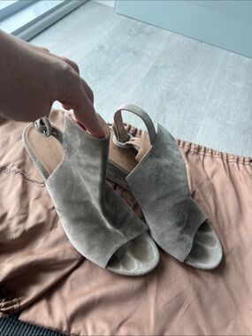 Gianvito Rossi Taupe Suede Open-Toe Slingback Mules